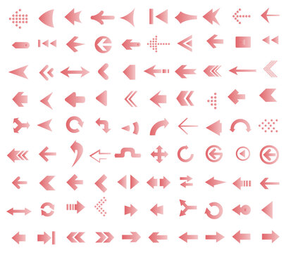 Collection of vector arrows. Red arrows with gradient.