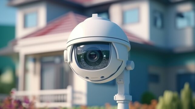 2023 new CCTV security cameras for outdoor use Installed outside the house, the alarm system, the background picture is a picture of the house.