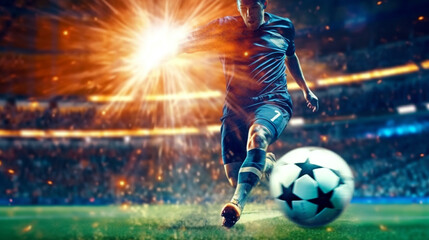 Obraz na płótnie Canvas soccer player kicking the ball. Generative Ai. 