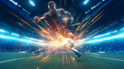 Fototapeta premium soccer player with ball image in abstract impressionism style. Generative Ai. 