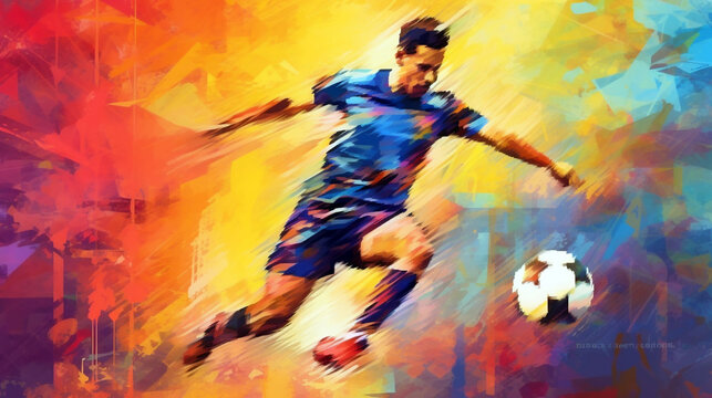 football player with a ball in a jump image in the style of abstract impressionism. Generative Ai. 