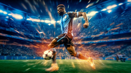 Fototapeta na wymiar soccer player kicking the ball. Generative Ai. 