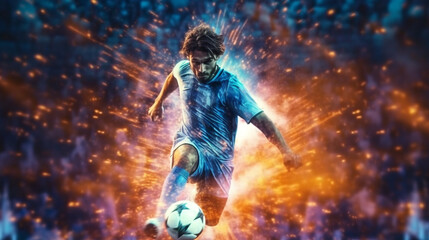 Obraz na płótnie Canvas soccer player with ball in the stadium. Generative Ai. 