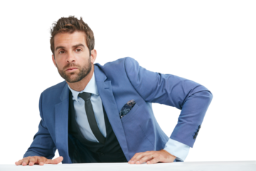 Portrait, serious ceo or man with business, employee or professional isolated on a transparent background. Male person, agent and consultant in a suit, searching and entrepreneur with a career or png