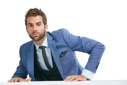 Portrait, serious ceo or man with business, employee or professional isolated on a transparent background. Male person, agent and consultant in a suit, searching and entrepreneur with a career or png