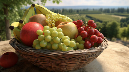 fruit basket close-up. Generative Ai. 