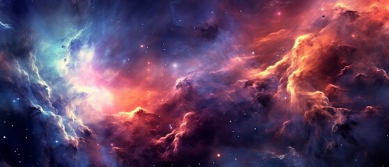 Fototapeta na wymiar Fire in the Sky, Colorful space galaxy cloud nebula. Starry night cosmos. Universe science astronomy. Supernova background wallpaper, Generative AI