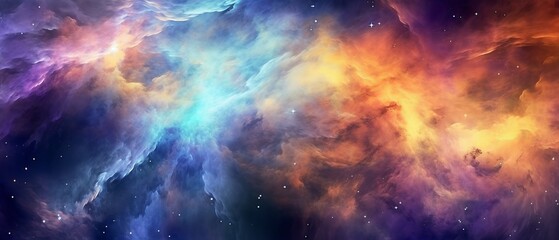 Obraz na płótnie Canvas Colorful space galaxy cloud nebula. Starry night cosmos. Universe science astronomy. Supernova background wallpaper, background with space for text, Generative AI