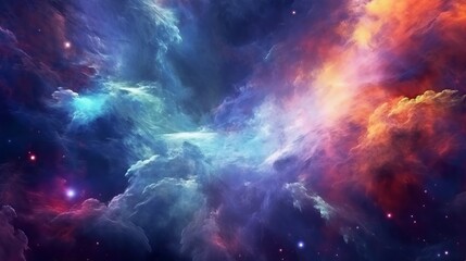 Fototapeta na wymiar Colorful space galaxy cloud nebula. Starry night cosmos. Universe science astronomy. Supernova background wallpaper, lights of space, Generative AI
