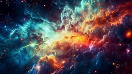 Obraz premium Colorful space galaxy cloud nebula. Starry night cosmos. Universe science astronomy. Supernova background wallpaper, Generative AI