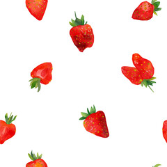 Watercolor seamless pattern with strawberries. Background with strawberries highlighted on a white background. Summer berries, a print for printing on postcards.