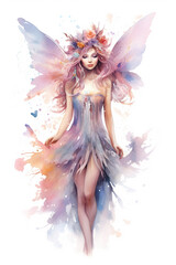 A watercolor painting of a pretty fairy. Generative AI.