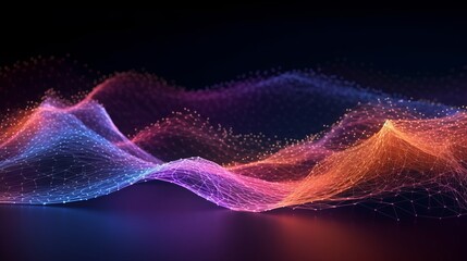 Fototapeta premium Cyber big data flow. Blockchain data fields. Network line connect stream. Concept of AI technology, digital communication, science research, 3D illustration music waves, Generative AI