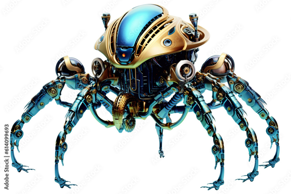 Poster a robot spider with a helmet on its head. generative ai.