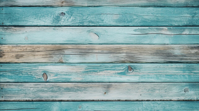 Old beach wood background - vintage blue color wooden plank. Generative AI