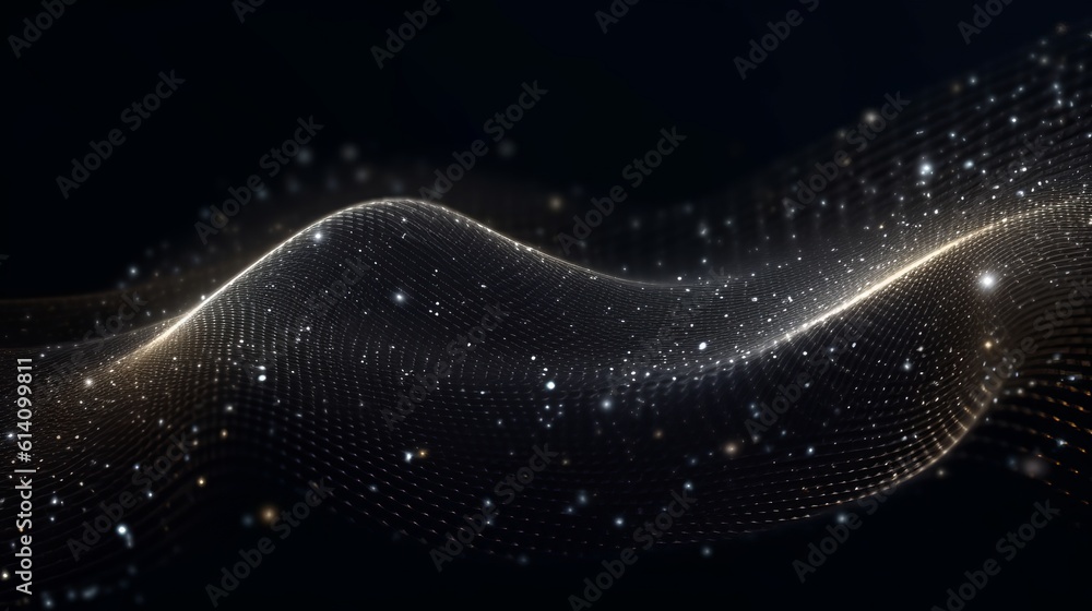Poster data technology illustration. abstract futuristic background. wave with connecting dots and lines on