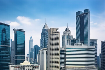 Fototapeta premium Business modern office building over sky, Daytime, Generative AI