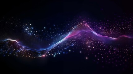 Data technology illustration. Abstract futuristic background. Wave with connecting dots and lines on dark background. Wave of particles, Generative AI