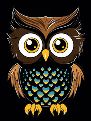 Obraz premium An owl with big eyes on a black background. Generative AI.