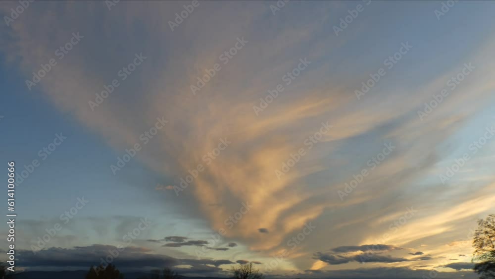 Poster evening cloudscape view with colorful sky with clouds during sunset during gusty wind and than weath