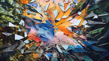 A shattered mirror reflecting inner struggles, pieced together with colorful resilience | generative ai