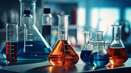 Laboratory Equipment in Laboratory - Scientific Glassware for Chemical Background - Laboratory...