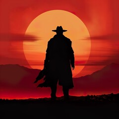 Lone Ranger: Minimalist Gunslinger at Sunset, Generated by Generative AI