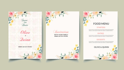 Luxury wedding invitation card background with flower and botanical leaves, Organic shapes, and Watercolor. 