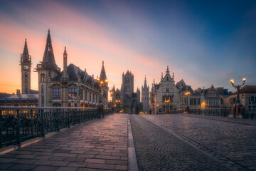 Historic buildings in the old city center of Gent, Belgium