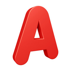 Red alphabet letter a in 3d rendering for education, text concept