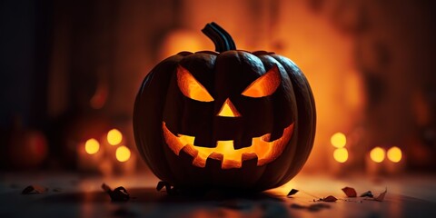 AI Generated. AI Generative. Halloween spooky boo scary horror night pumpkin with candle lantern. Decoration magic holiday. Graphic Art