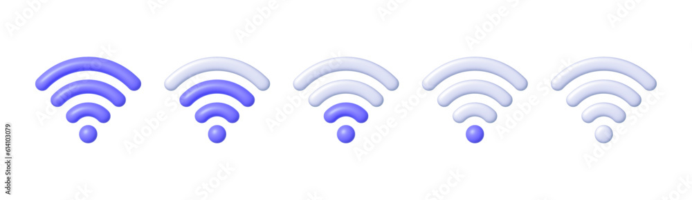 Aufkleber wifi 3d set for web background design. cartoon collection with purple wifi 3d. internet access decor