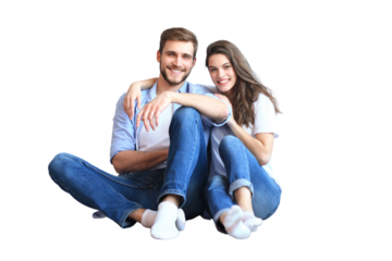 The happy couple sitting on the background on a transparent background