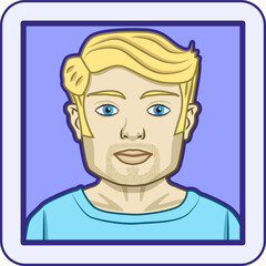Avatar profile pic of young man with blonde hair, blue eyes and beard stubble. Vector illustration.