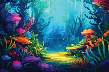 Fototapeta na wymiar painting of tropical underwater world scene