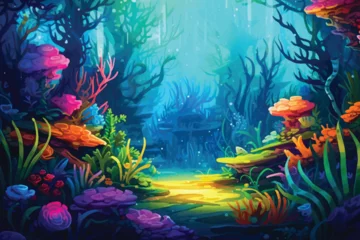 Zelfklevend Fotobehang painting of tropical underwater world scene © Arash