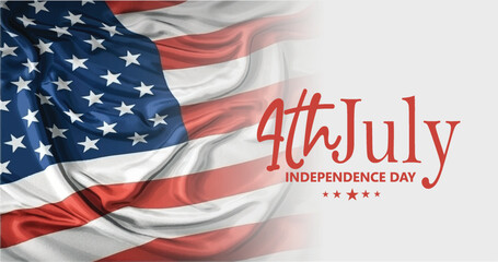 Happy 4th of July USA Independence Day greeting card with waving american national flag.