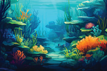 Fototapeta na wymiar painting of underwater world scene 