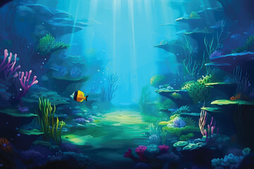 Fototapeta na wymiar underwater scene with fish and coral