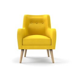 Fototapeta premium Yellow modern chair isolated on white background, ai generated