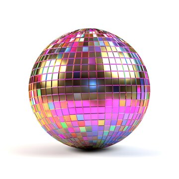 Colorful disco ball isolated on white background, ai generated