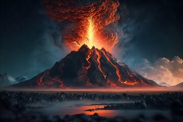 realistic image of a volcanic eruption, ai generated