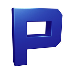 Blue alphabet letter p in 3d rendering for education, text concept