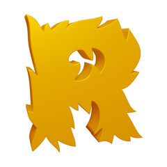 Golden alphabet letter r in 3d rendering for education, text concept
