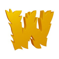 Golden alphabet letter w in 3d rendering for education, text concept