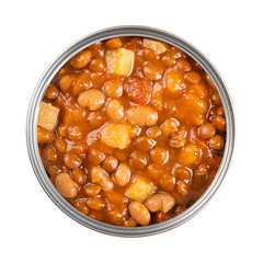 Lentil and bean stew, in an opened can. French stew of brown lentils, white beans, potatoes,...