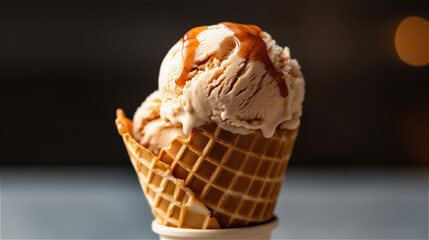 Ice Cream on Waffle cone, Summer desserts. Food Photography
