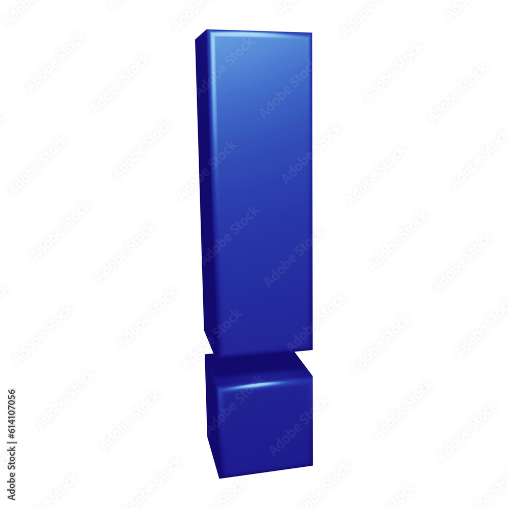 Poster blue exclamation mark symbol or icon design in 3d rendering