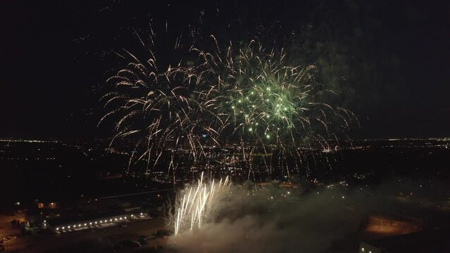 4k aerial drone video of fireworks in the night sky suitable for July 4th New Years or Canada Day celebrations