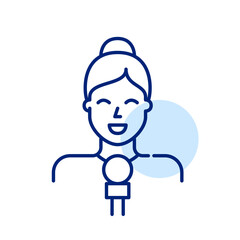 TV news reporter. Woman holding a microphone. Pixel perfect, editable stroke simple icon